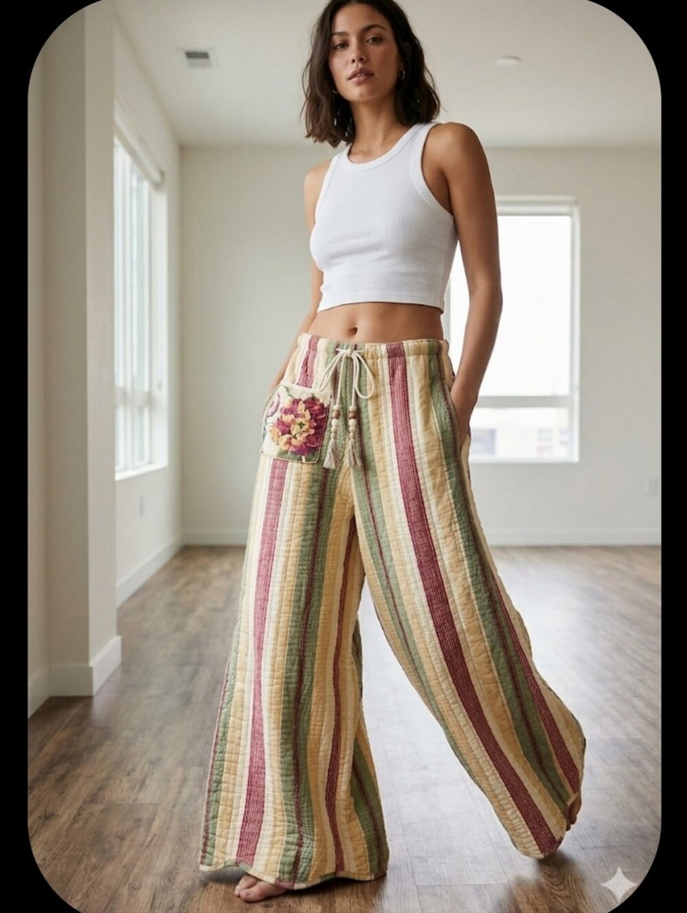 Upcycled Quilt Palazzo Pants M-L Handmade Dont Throw It Out